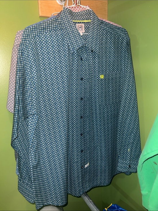 Cinch Other - Cinch Brand Men's Teal Patterned Button-Up Shirt